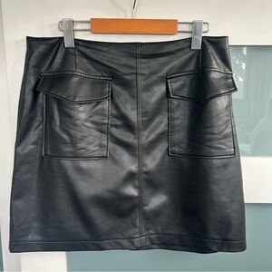 Black Faux Leather Skirt with Pockets